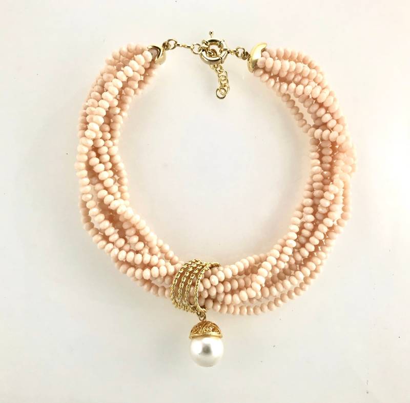 Multi Strang Statement Halskette, Gold Perlen Wabi Sabi Schmuck, Geflochtene Kristall Party Design Eleganz Multi Strang Statement Halskette, Gold Perlen Wabi Sabi Schmuck, Geflochtene Kristall Party Design Eleganz von NikiPikiAccessories