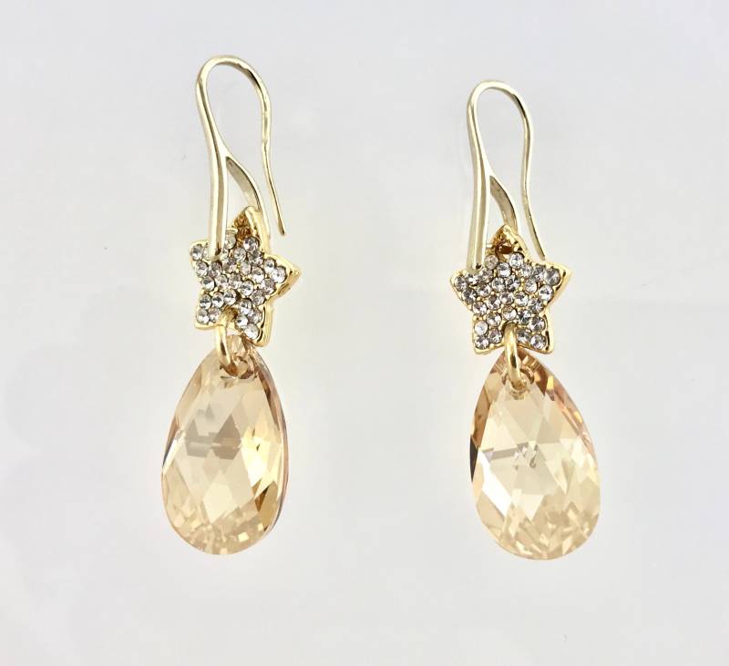 Swarovski Light Colorado Topaz Kristall Ohrringe, Facettierte Gold Tropfen Ohrringe Geschenk, Party von NikiPikiAccessories