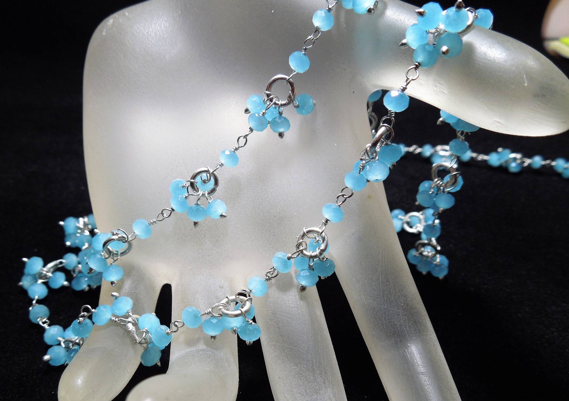 Türkis Opalite Facettiertem Glas Und Silber - Verdrahtet Handmade Links Mit Tropfen, Die Länge Der Halskette 18" von Nikia