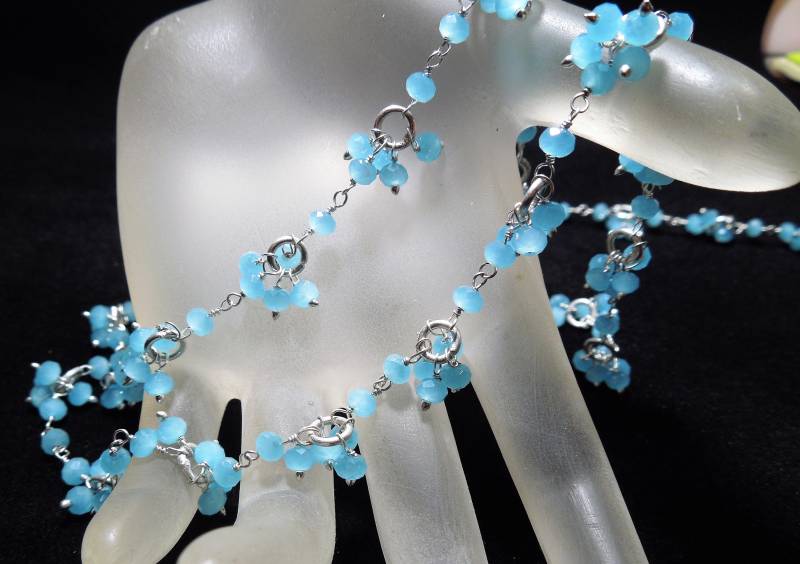 Türkis Opalite Facettiertem Glas Und Silber - Verdrahtet Handmade Links Mit Tropfen, Die Länge Der Halskette 18" Türkis Opalite Facettiertem Glas Und Silber - Verdrahtet Handmade Links Mit Tropfen, Die Länge Der Halskette 18" von Nikia