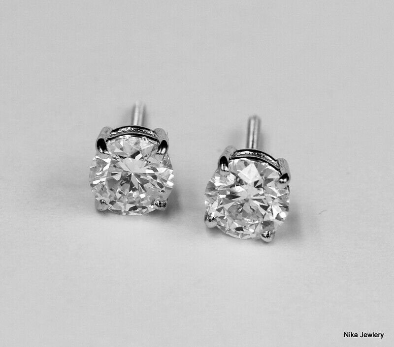 Gia Natürliche Rundschliff Diamant Ohrstecker 14K Weißgold Screw Back 0.92 Ctw von NikkaJewlery