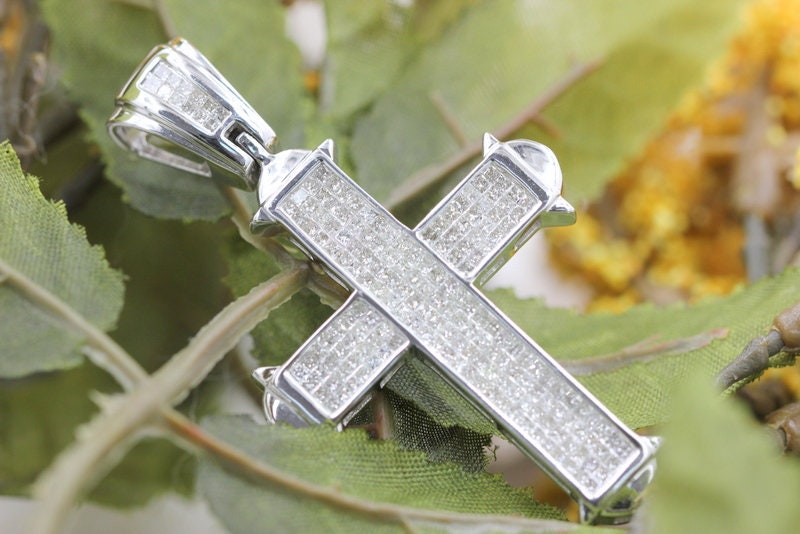 Hip Hop Natürlicher Diamant 2.85 Ctw Kreuz Anhänger 14 Karat Weißgold von NikkaJewlery