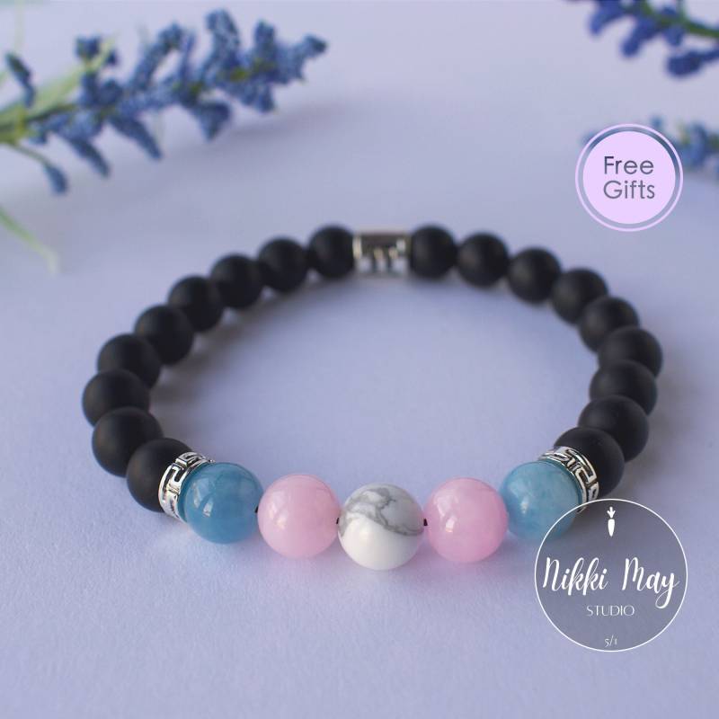Trans Armband Sternzeichen Matt Onyx Edelstein Süßes Pride Geschenk Rechte Subtile Schmuck von NikkiMayStudio