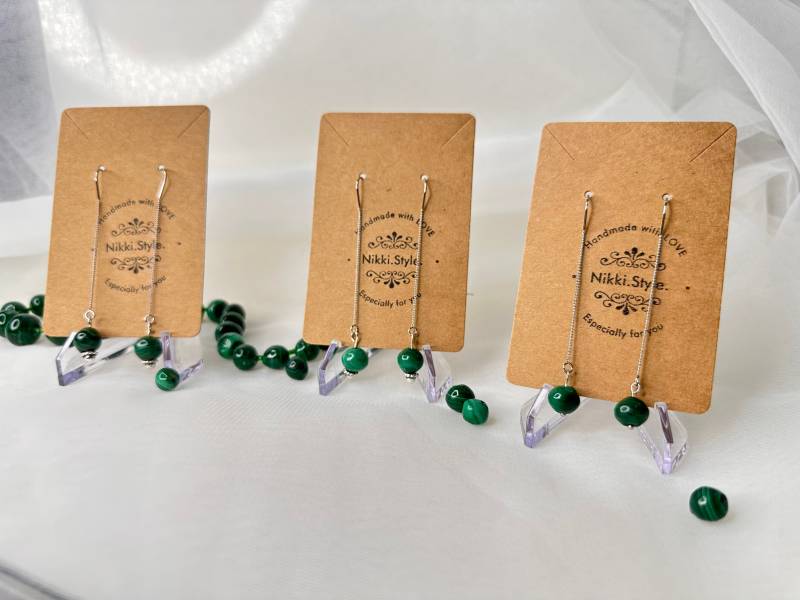 Malachit Kristall Fädelohrringe Silber von NikkiStyleBoutique