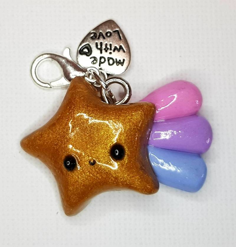 Fimo Schießen Regenbogen Sternschnuppe, Polymer Clay Anhänger, Polymer-Ton-Stern, Sternschnuppe Charme, Stern, Schlüsselanhänger von NikkisCornerofCrafts