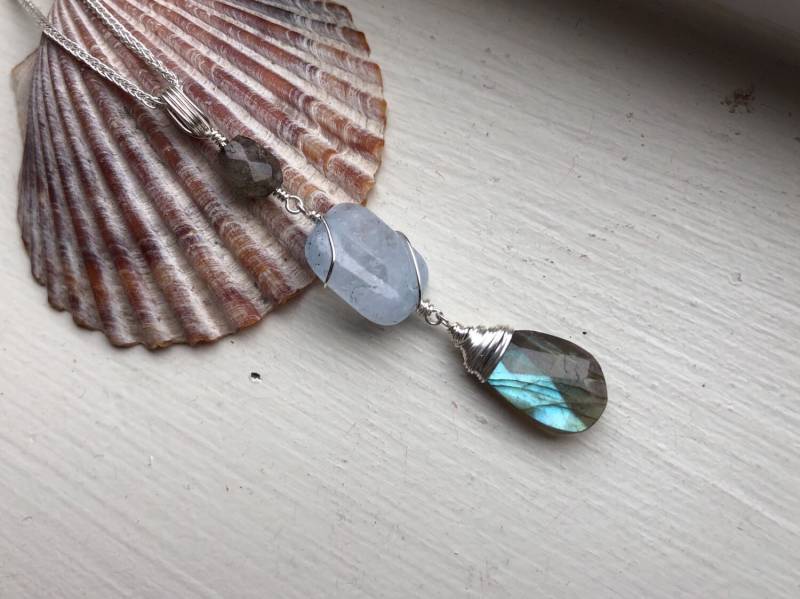 Aquamarin - Und Labradorit-Halskette von NikkisNicNaks