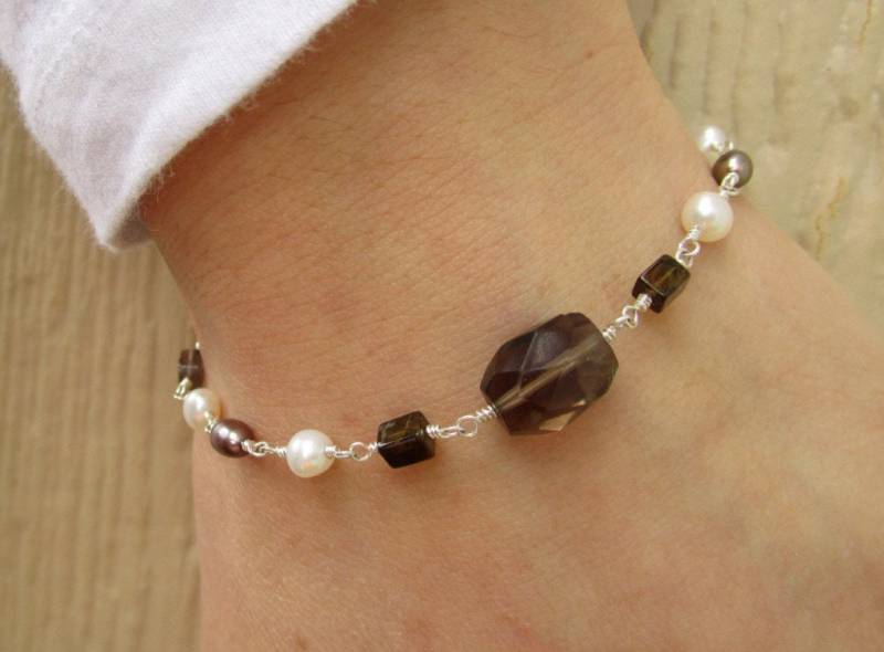 Perlen Und Rauchquarz Armband von NikkisNicNaks