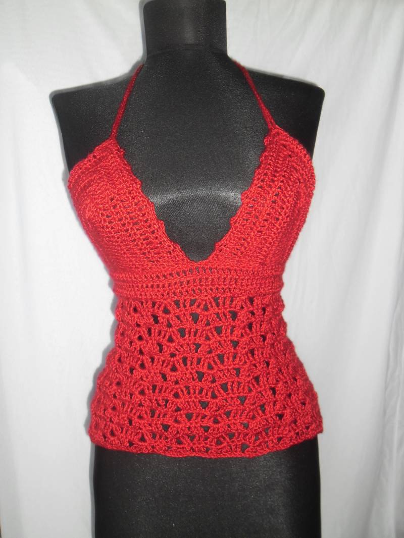 Handgemachtes Häkeltop Rotes Korsett, Strandfestkleid von NikmarFashion