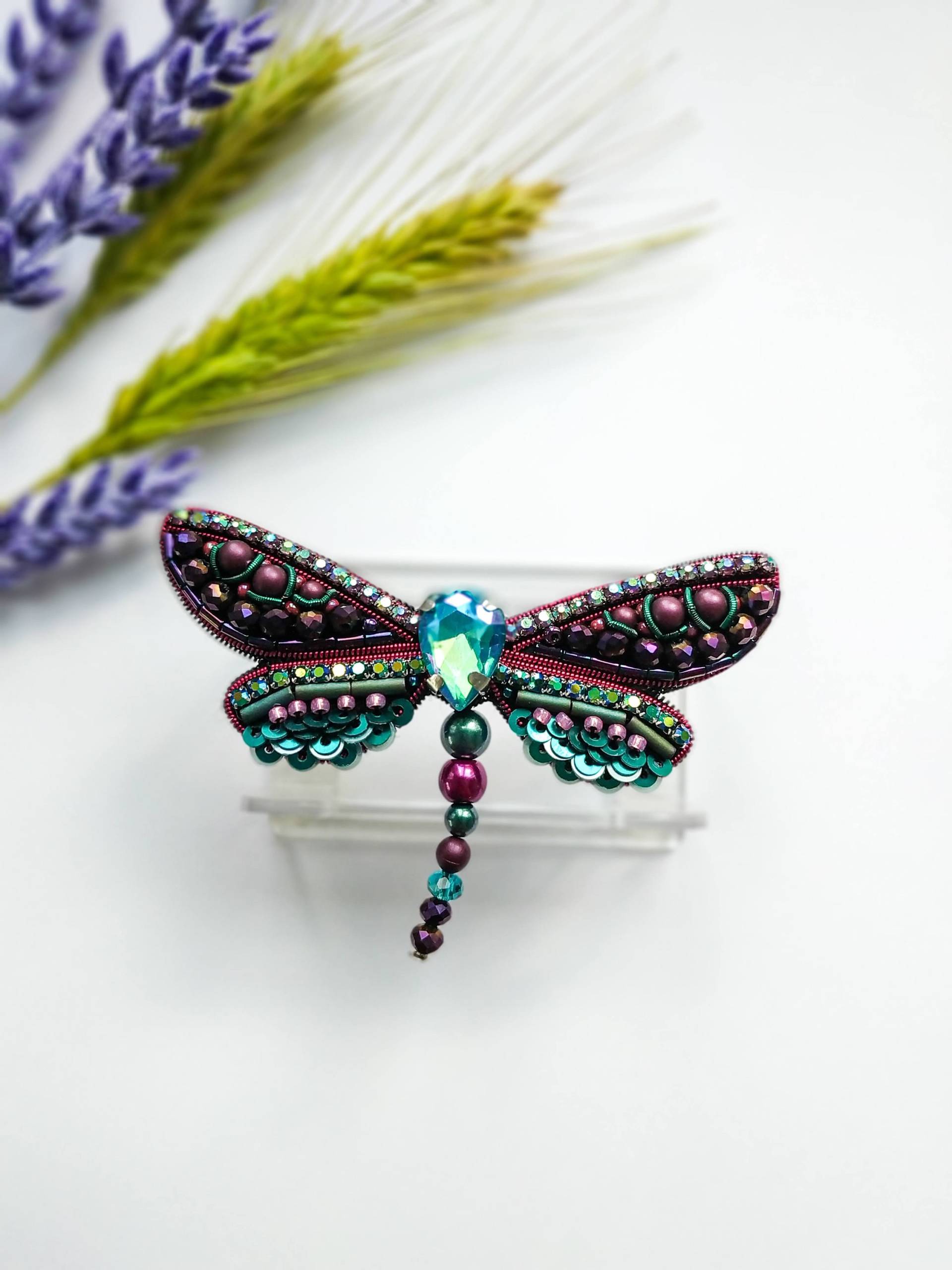 Gestickte Libelle Brosche Perlen Pin Insekt Handgemachter Schmuck Einzigartiges Weihnachtsgeschenk Für Sie Schmetterlings-Liebhaber Handgemachte von NikoLeeShop