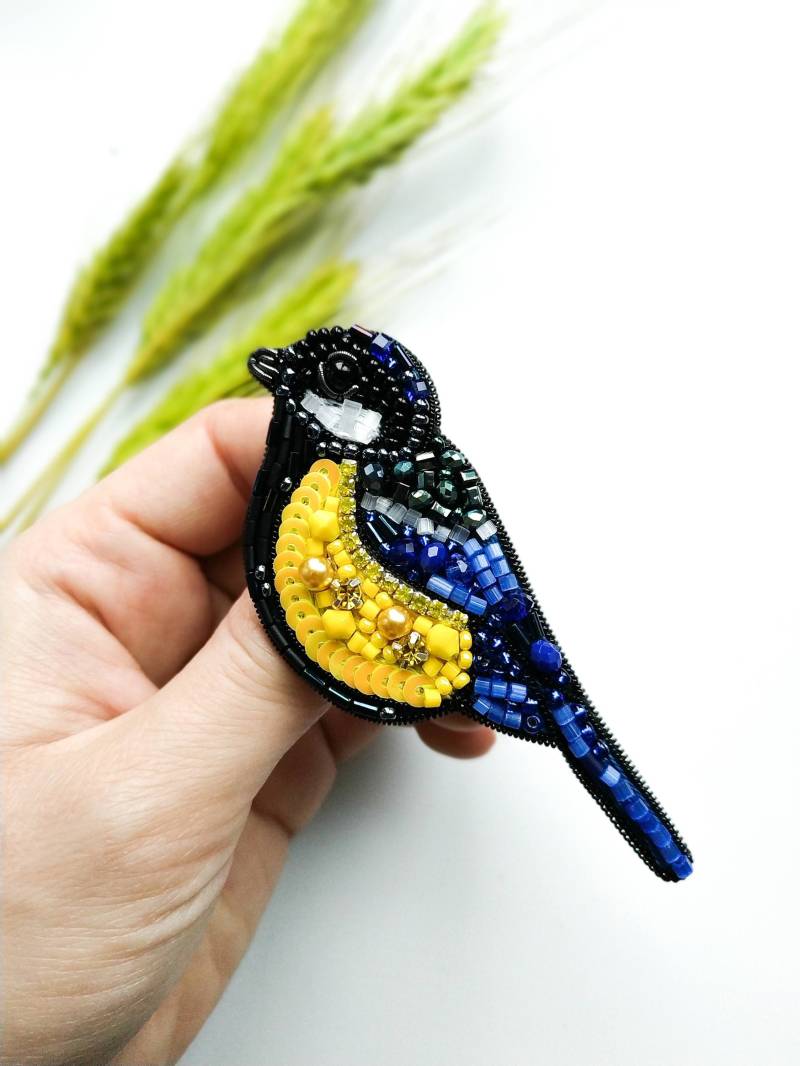 Handgemachte Meise Brosche von NikoLeeShop