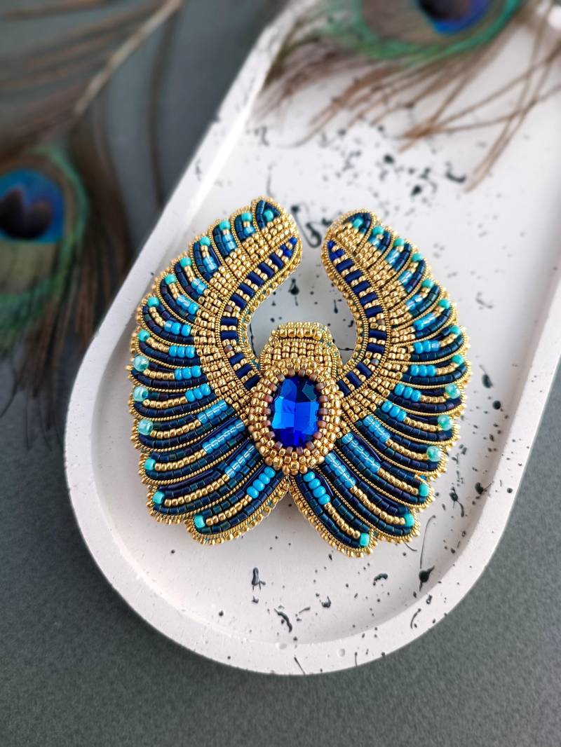Skarabäus Perlen Brosche Ägyptisch Gestickt Stift Schmuck Handgemachte Einzigartige Hergestellt in Der Ukraine-Shop von NikoLeeShop