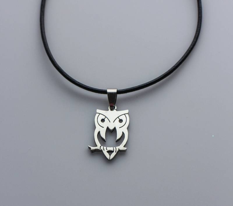 Edelstahl Eule Halskette Unisex Anhänger Auf Kordel von NikolaJewelry