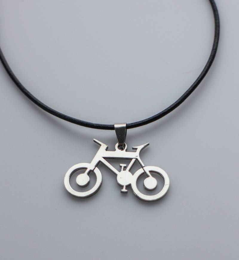 Edelstahl Mountainbike Halskette - Lederband von NikolaJewelry