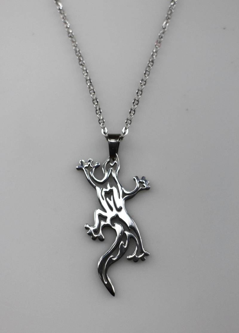 Gecko Edelstahl Halskette, Eidechse Anhänger, Herrenschmuck von NikolaJewelry