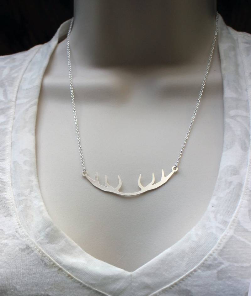 Hirschgeweih Halskette Sterling Silber Anhänger, Natur Schmuck von NikolaJewelry