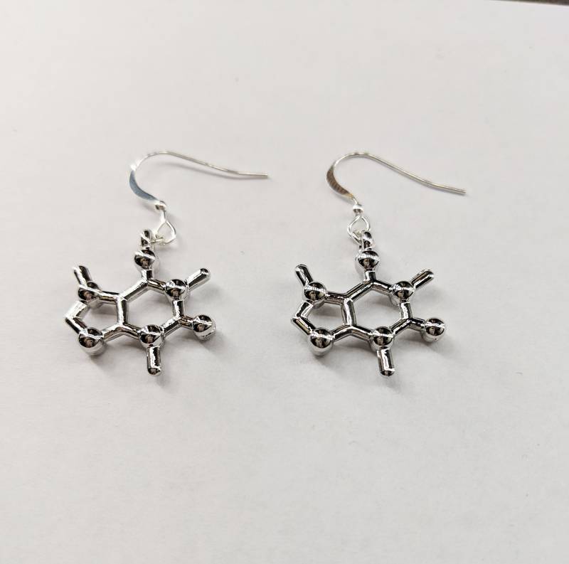 Koffein-Molekül-Ohrringe Silber Chemie Schmuck, Kaffee-Liebhaber Geschenk von NikolaJewelry