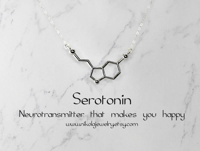 Silber Serotonin Molekül Halskette Chemie Biologie Anhänger von NikolaJewelry