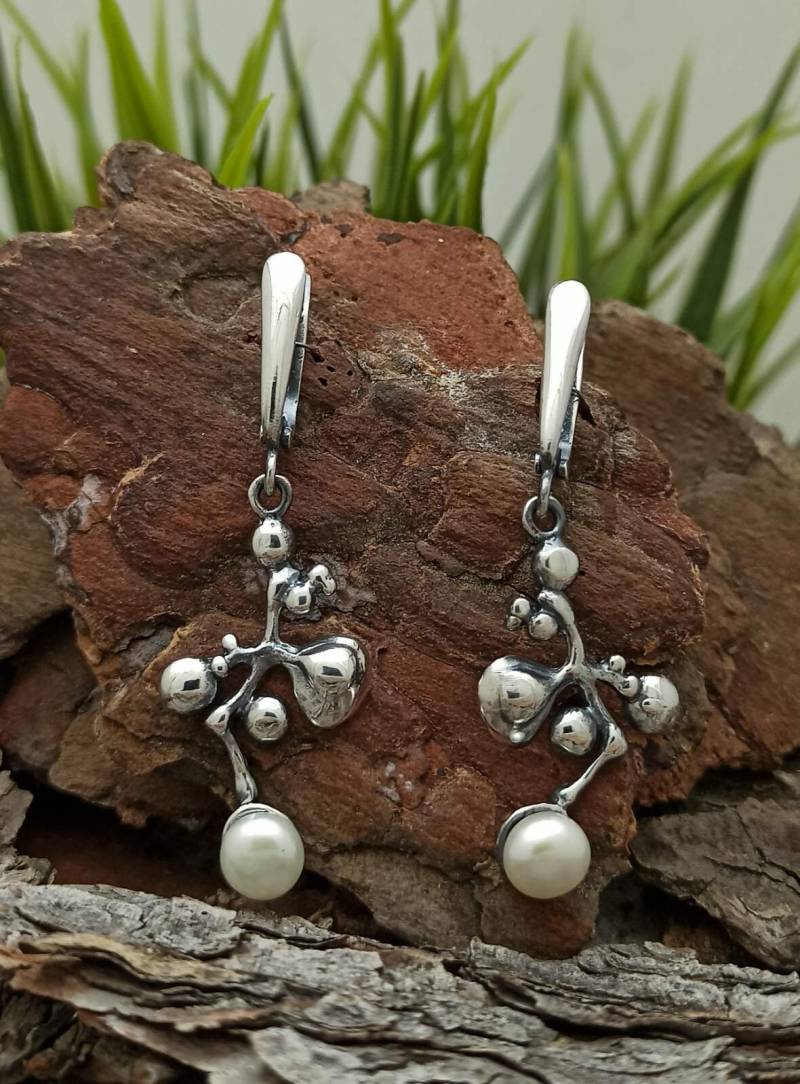 Handgemachte 925 Sterling Silber Ohrringe, Perlmutt Edelspitze Ohrringe von NikolasSilverJewelry