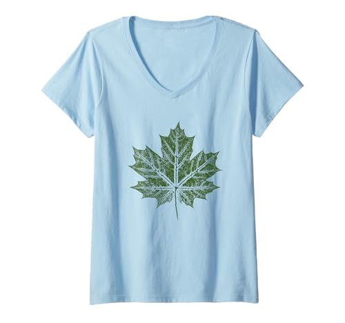 Damen Ahornblatt/Natur - Pflanzen & Botanik T-Shirt mit V-Ausschnitt Damen Ahornblatt/Natur - Pflanzen & Botanik T-Shirt mit V-Ausschnitt von Nikosmos Kunst & Design Mode