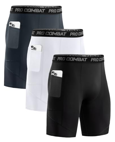 Niksa 1 oder 3 Pack Herren Kompressionsshorts, Sport Unterhosen Männer Schnelltrocknendes Laufunterwäsche, Atmungsaktiv Laufhose Herren Kurz mit Handytasche von Niksa