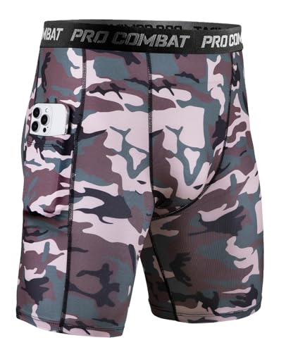 Niksa 1er Pack Herren Kompressionsshorts,Schnelltrocknendes Baselayer Unterhose Tights Kurz hochwertig, Sportshorts mit Handytasche, Brauner Tarnung, XL von Niksa