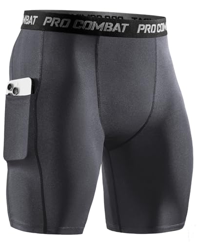 Niksa 1er Pack Herren Kompressionsshorts,Schnelltrocknendes Baselayer Unterhose Tights Kurz hochwertig, Sportshorts mit Handytasche, Grau, M von Niksa