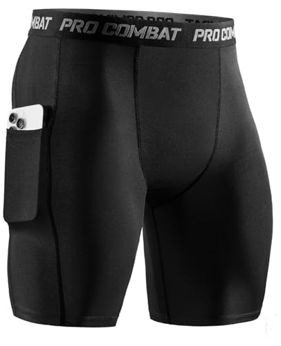 Niksa 1er Pack Herren Kompressionsshorts,Schnelltrocknendes Baselayer Unterhose Tights Kurz hochwertig, Sportshorts mit Handytasche, Schwarz, XXL von Niksa