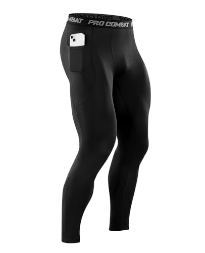 Niksa 1er Pack Sport Leggings Männer, Herren Tight Lang mit Handytasche Quick Dry Kompression Hose für Fitness Workout Gym Joggen, Schwarz, M von Niksa