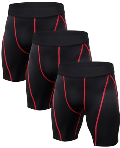 Niksa 3er Pack Herren Kompressionsshorts,Schnelltrocknendes Baselayer Unterhose Tights Kurz hochwertig Schwarz&Rot L von Niksa