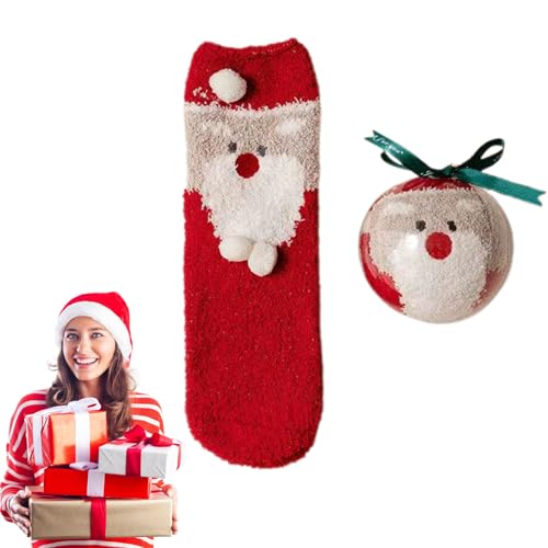 Flauschige Weihnachtssocken für Damen,Korallenvlies Socken,kuschelsocken kinder,Weihnachtsthema Lässige dicke Socken,Thermosocken für Schlaf und Zuhause, Wintersocken für drinnen und Winter von Niktule