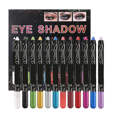 Glitzer-Lidschattenstift,Lidschattenstift,Augen-Highlighter-Stick - 12-teiliges Schimmer-Lidschattenstift-Set, Augen-Highlighter-Stift, Augen-Make-up, wischfest, hochpigmentiert für von Niktule