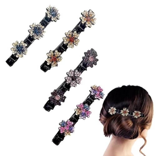 Glitzernde Kristall-Stein Geflochtene Haarspangen, Doppelschicht- -Haarspangen Für Frauen, 4 Stück Haarsteine für Zöpfe, Double Bangs Frisur Haarnadel Für Mädchen, Double Layer Hair Clip Tools von Niktule