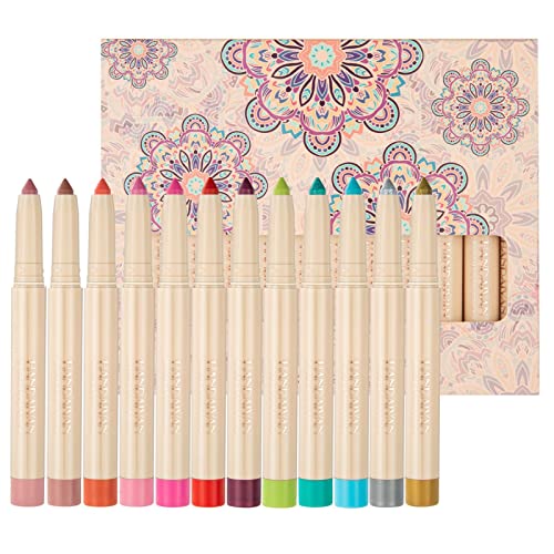 Lidschatten-Set,lidschatten stift, Lidschattenstift Buntstift,12 Stück Lidschattenstift-Sets, wasserdichtes, langlebiges,schimmerndes,doppelseitiges Creme-Lidschattenstift-Kit für Make-up von Niktule