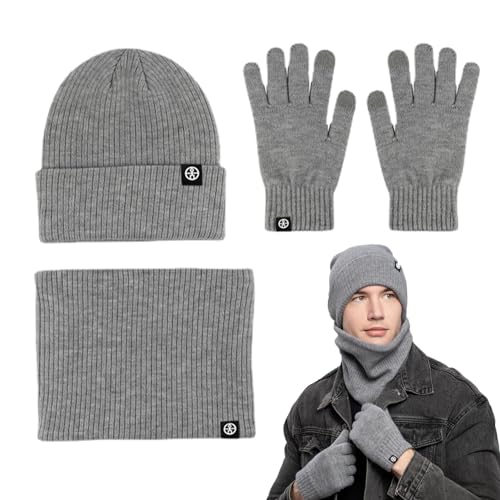 Mütze-Schal-Handschuh-Set,mütze schal set,schal und mütze set winter,Stricken Sie einen warmen Beanie-Mützen-Schal,Strickmütze für kaltes Wetter, weiche Fleece-Thermo-Winterschal-Handschuhe zum Skaten von Niktule