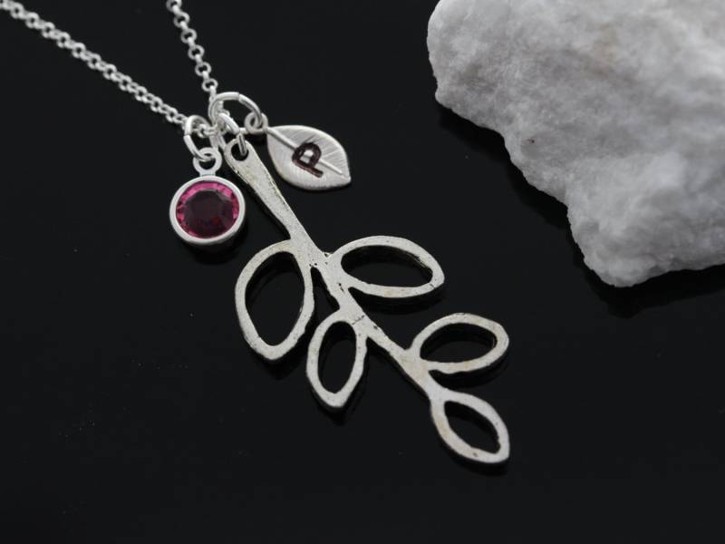 Personalisierte Blätter Branch Halskette, Wählen Sie Ursprüngliche Und Geburtssteine, Halskette Auf 925 Sterling Silber-Chian von Nikulture