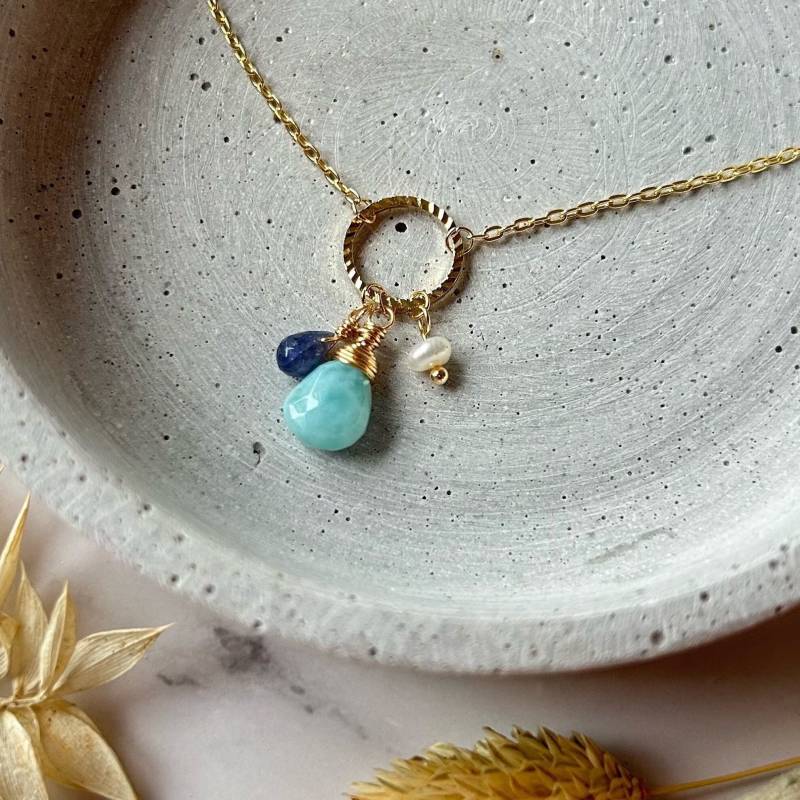 Larimar Teardrop Wire Wrapped Anhänger Halskette Gold/Boho Schmuck Edelstein Weihnachtsgeschenk Für Sie von NikyMoon