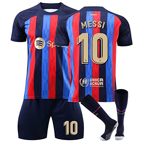 Barcelona Trikot Kinder Barcelona Trainingsanzug Barca Trikot Nr.10 Stripe Trikot Set Fussball Trikot Kinder Erwachsene Sporttraining T-Shirts Shorts Und Socke FußBall Trikot FüR Jungen Herren von NileMAll