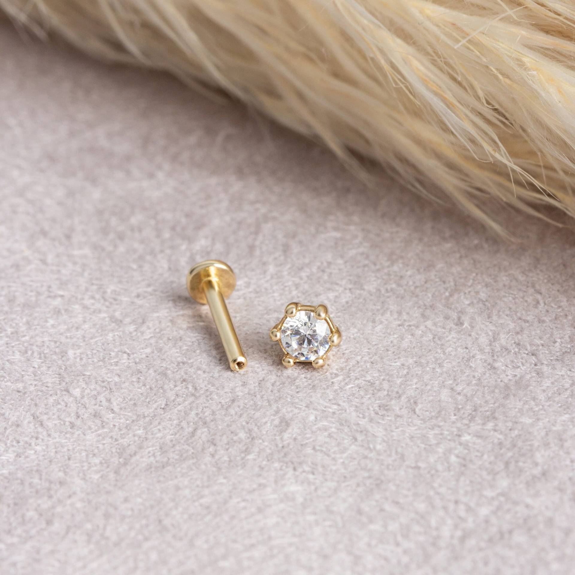 14K Solid Gold Solitaire Piercing, Bolzenohrring, Tragus Minimalist Piercing 14K Solid Gold Solitaire Piercing, Bolzenohrring, Tragus Minimalist Piercing von NilesWork