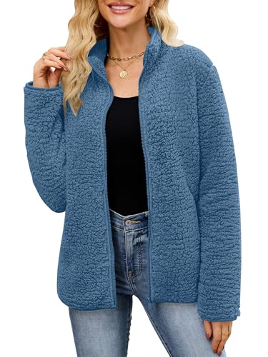 Pullover Damen Fleecepullover Teddyjacke Teddy Flauschiger Teddyfleece Jacke Kuschelpullover Winterjacke Fleecejacke Plüschjacke Kuscheljacke Kapuzenpullover Winter Mit Taschen Top (Z Blau, XL) von Nilimoph