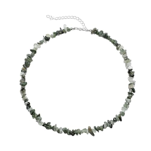 Nilioyul Einzigartige Damen Kristallstein Halskette, handgefertigt mit natürlichen Quarzperlen, Statement Stück, Naturstein Quarz Halsband, Grün von Nilioyul