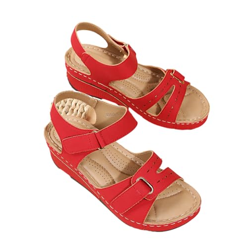Nilioyul Leicht zu tragende und bequeme Sandalen für Damen On Go PU Sandalen für Damen Weiche Sandalen für Damen Stilvolle Alltagskleidung, Rot, ein"und"vierzig von Nilioyul