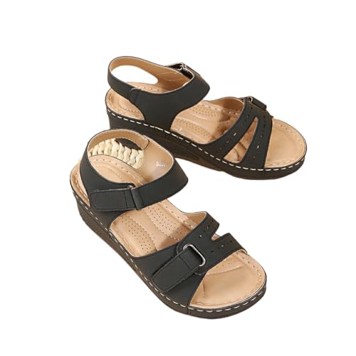 Nilioyul Leicht zu tragende und bequeme Sandalen für Damen On Go PU Sandalen für Damen Weiche Sandalen für Damen Stilvolle Alltagskleidung, Schwarz, acht"und"dreißig von Nilioyul