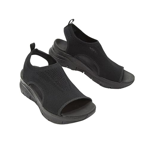 Nilioyul Leichte und bequeme Sandalen für Damen – für Sommerabenteuer, lässige Keilsandalen, Sandalen für Damen, Sommerschuhe, Schwarz, acht"und"dreißig von Nilioyul