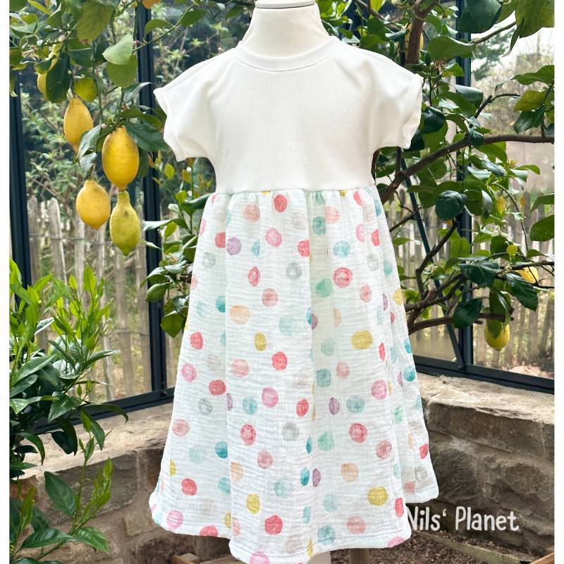 Sommerkleid Ripp Jersey Musselin "Aquarell-Punkte" Luftig Sommerlich Gr.86-140 Mädchen Geburtstagsoutfit von NilsPlanet