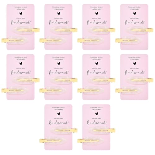 20 Stück Brautjungfer-Haarspangen, faltenfrei, glitzernde Haarspangen für Braut, Damen, Mädchen, perfektes Braut-Frisur-Zubehör (20 Stück (10 Karten), weiße Haarspangen mit rosa Karten) von Niltracy