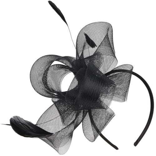 Niltracy Haarblume aus Tüll mit Federn, 2-in-1-Haarspange und Stirnband, schwarz, ideal für Teepartys und Cocktailpartys, Braut-Tüll-Federhaarblume, Modell HA9162 von Niltracy