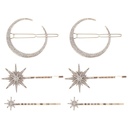 Strass Stern Haarspangen Retro Mond Haarspangen Schneeflocke Bobby Pin Haarschmuck für Frauen Mädchen (Golden) von Niltracy