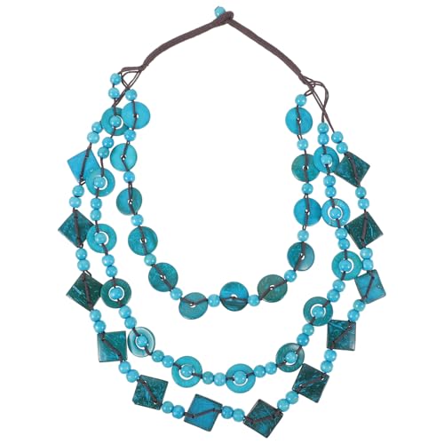 Vintage handgefertigte gewebte Strandkette mit Kokosnussschale und Holzperlen, Pfauenblau, ideal für Strandausflüge, Vintage handgefertigte gewebte Strandkette, Pfauenblau von Niltracy