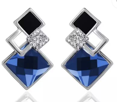 Nilu's Collection Damen Fashionista Classic Blue Square Crystal Big Ohrstecker Medium Silber & Blau Traditionell M Legierter Stahl Kein Edelstein von Nilu's Collection
