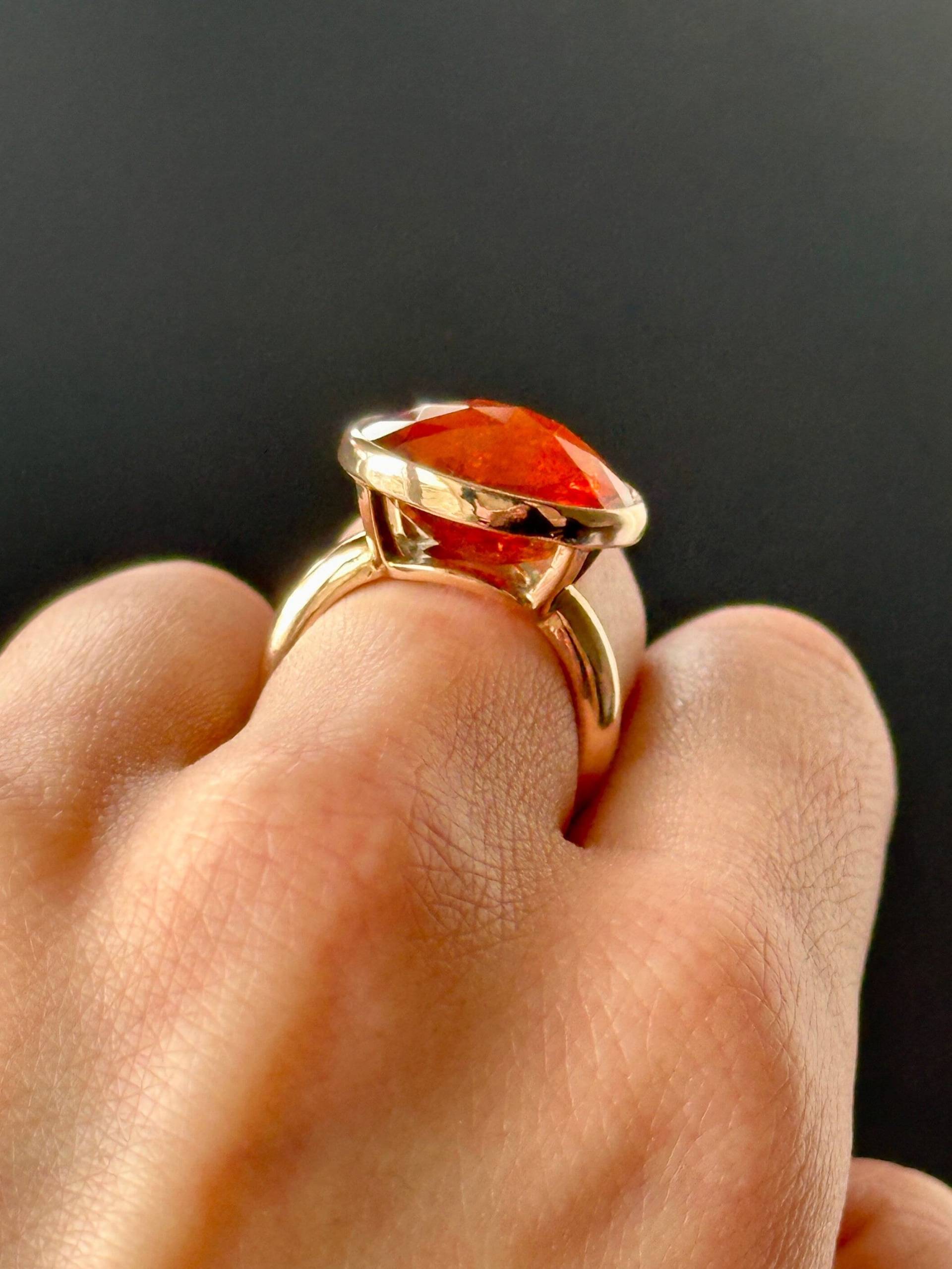 Roter Spessartin Granat Ring, 9K, 14K, 18K Roségold, Statement Cocktail Handgemachter Feiner Schmuck von NimaMissio